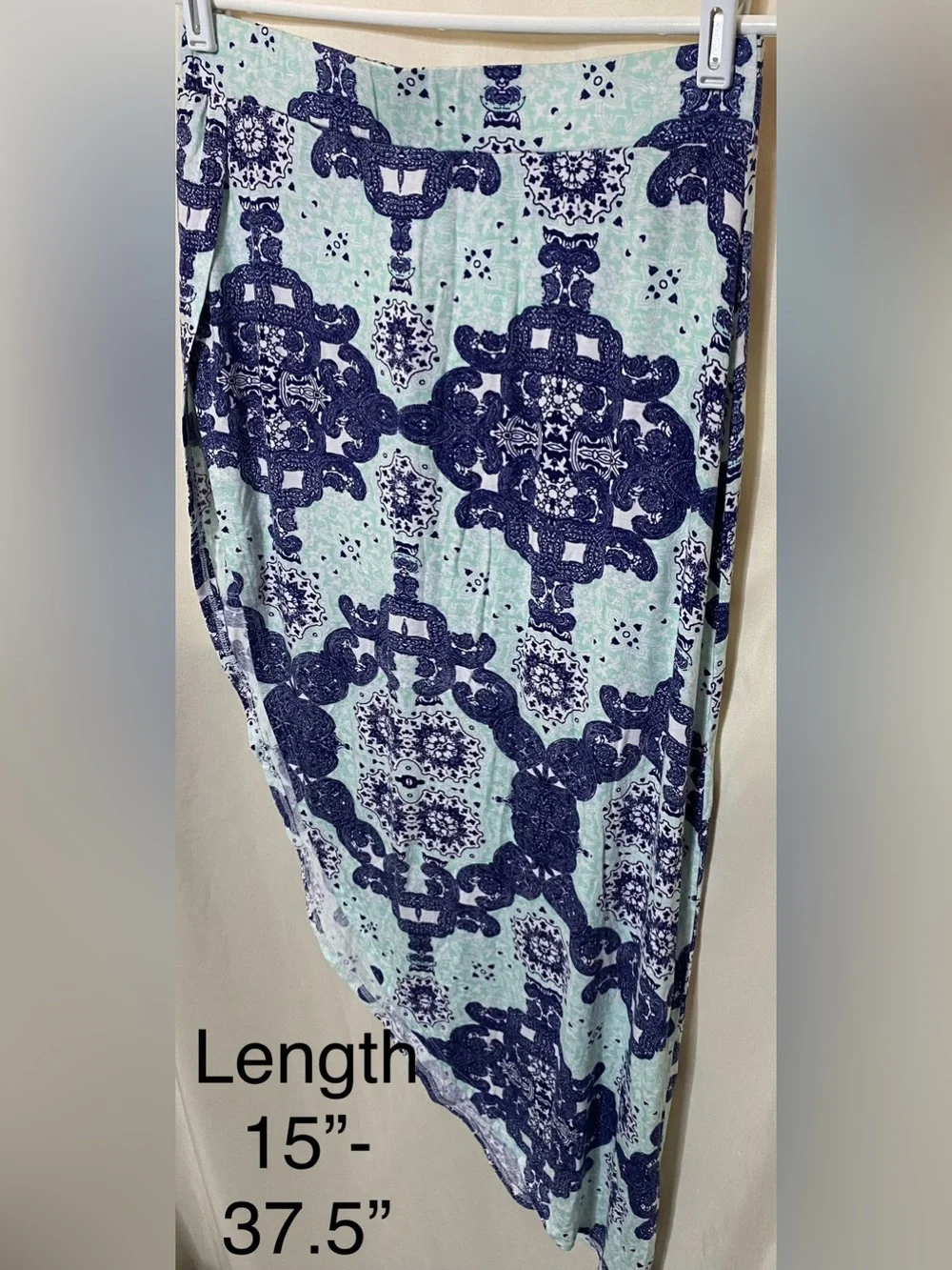 NWT Charlotte Russe Asymmetric Patterned Aqua Blue Mini High-Low Over Top Skirt